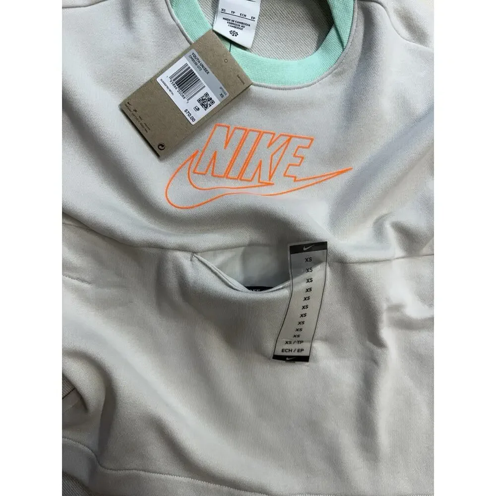 NWT Nike Fly easy Youth Uni Sweatshirt XS MSRP $70 Sand/orange/teal W Pocket G1